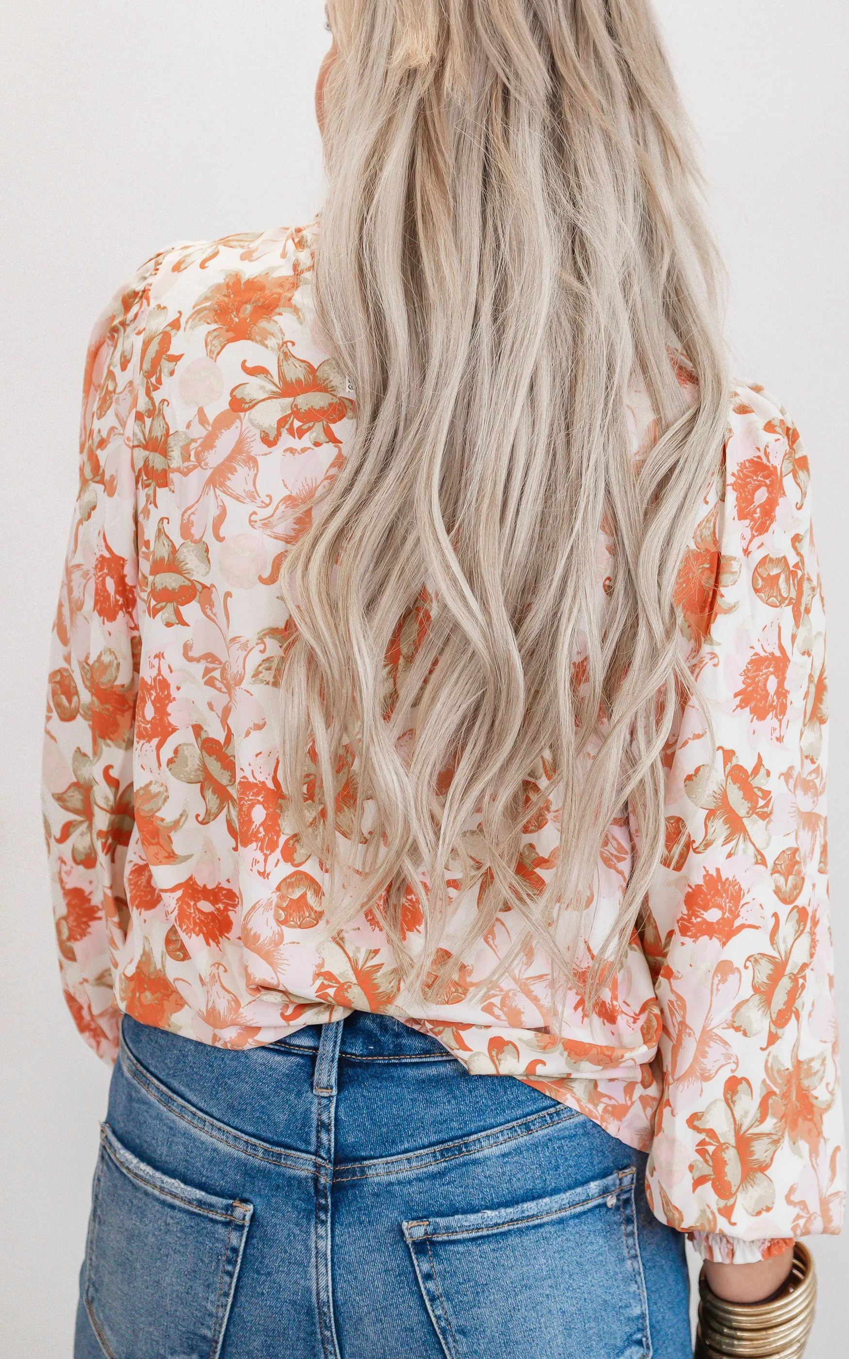 Floral Print Long Sleeve Mock Neck Blouse Top - Final Sale