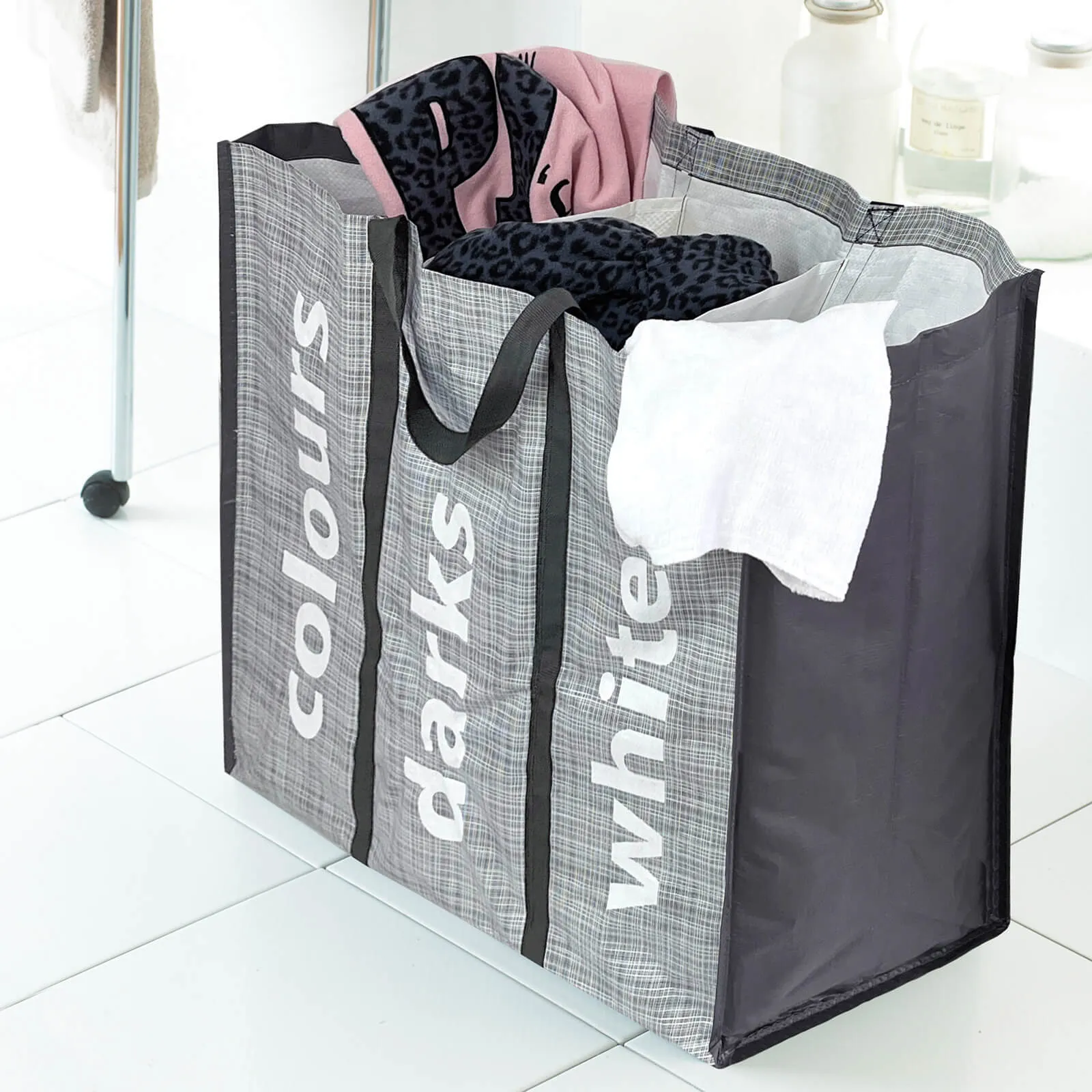 Folding 3 Section Laundry Bag Grey Black For Separate Colours