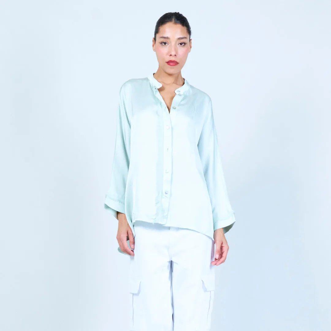 Frayed button-up silk blouse wholesale