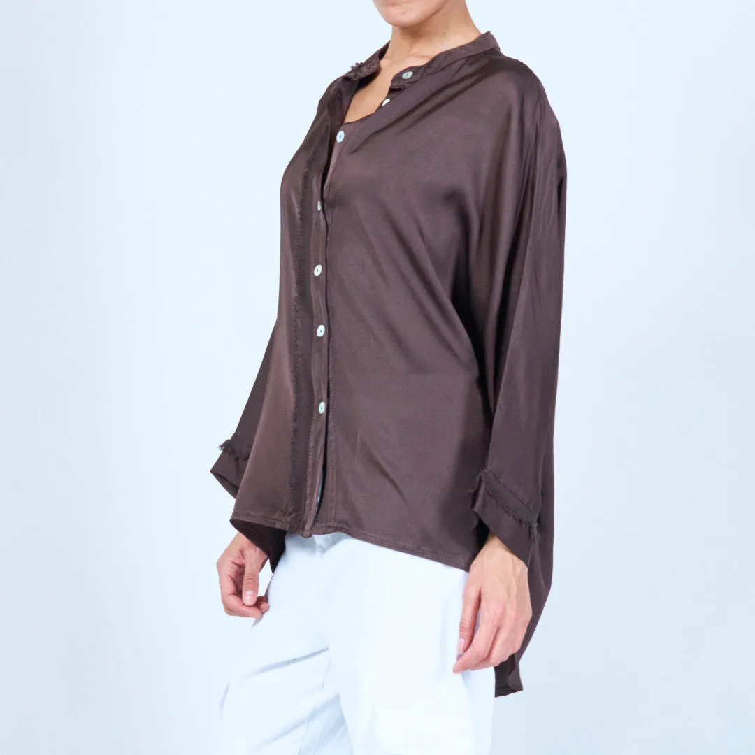 Frayed button-up silk blouse wholesale