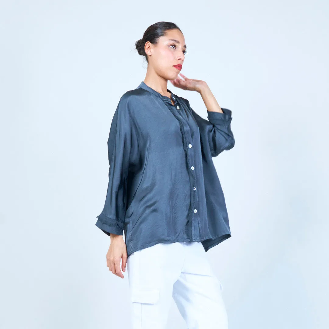 Frayed button-up silk blouse wholesale