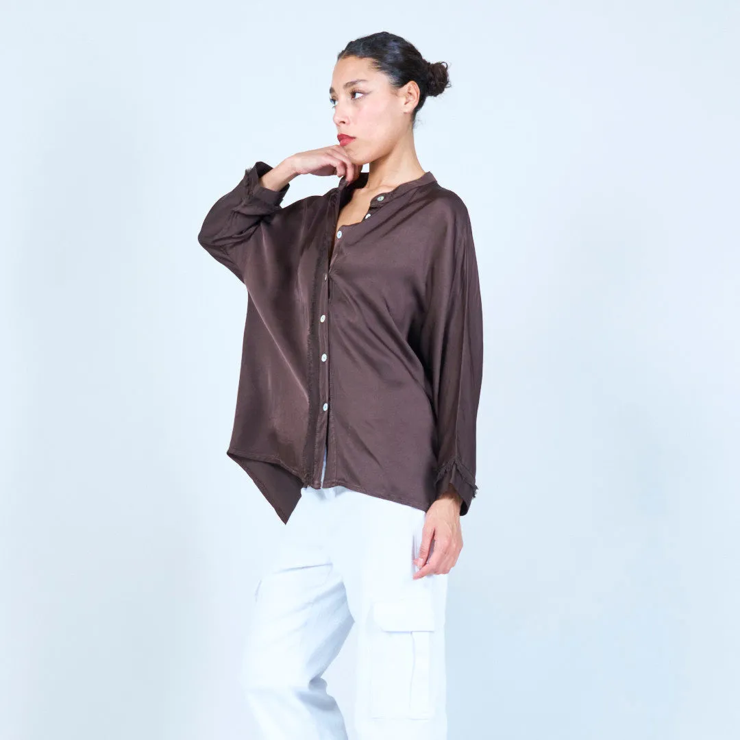 Frayed button-up silk blouse wholesale