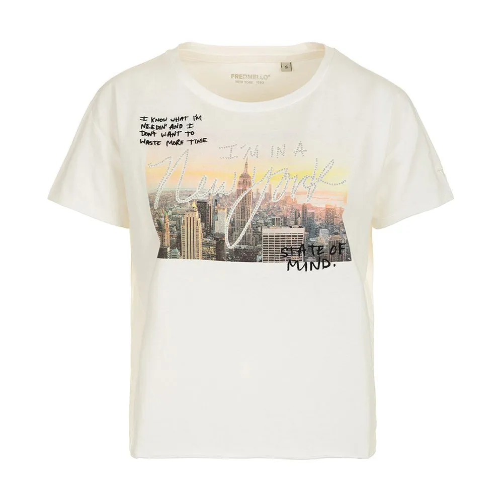 Fred Mello Dazzling Rhinestone Graphic White Tee