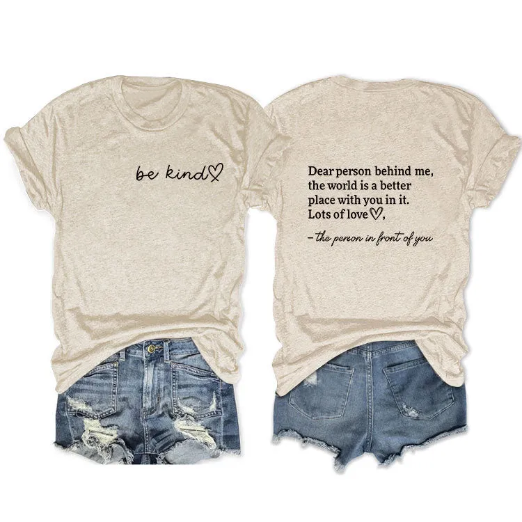 Front and rear printed short-sleeved DEAR PERSON BEHIND ME loose fashion T-shirt