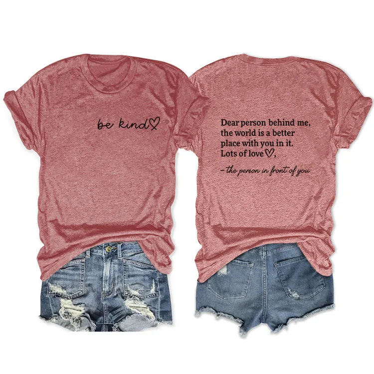 Front and rear printed short-sleeved DEAR PERSON BEHIND ME loose fashion T-shirt