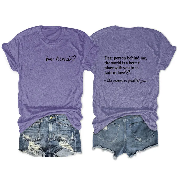 Front and rear printed short-sleeved DEAR PERSON BEHIND ME loose fashion T-shirt