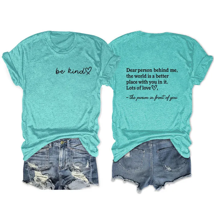 Front and rear printed short-sleeved DEAR PERSON BEHIND ME loose fashion T-shirt