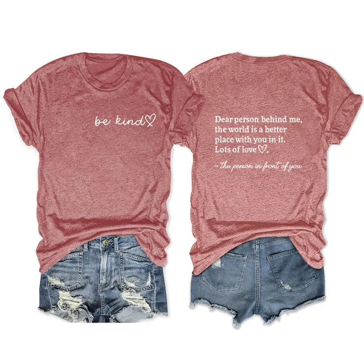 Front and rear printed short-sleeved DEAR PERSON BEHIND ME loose fashion T-shirt