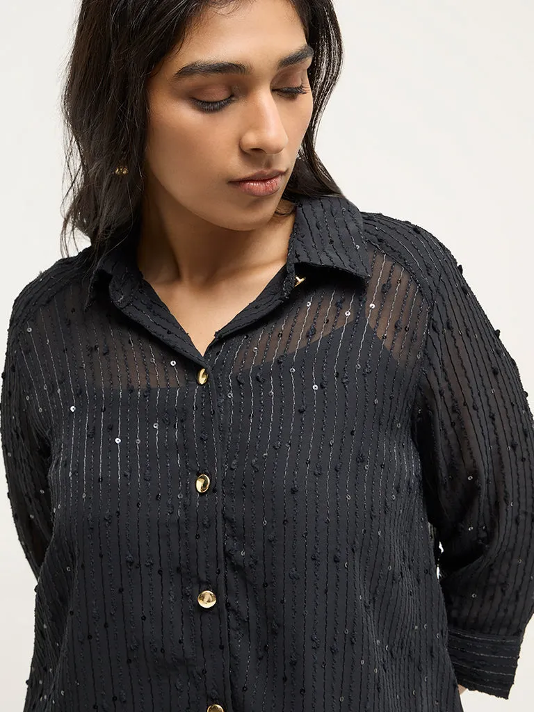 Gia Black Embroidered Shirt with Camisole