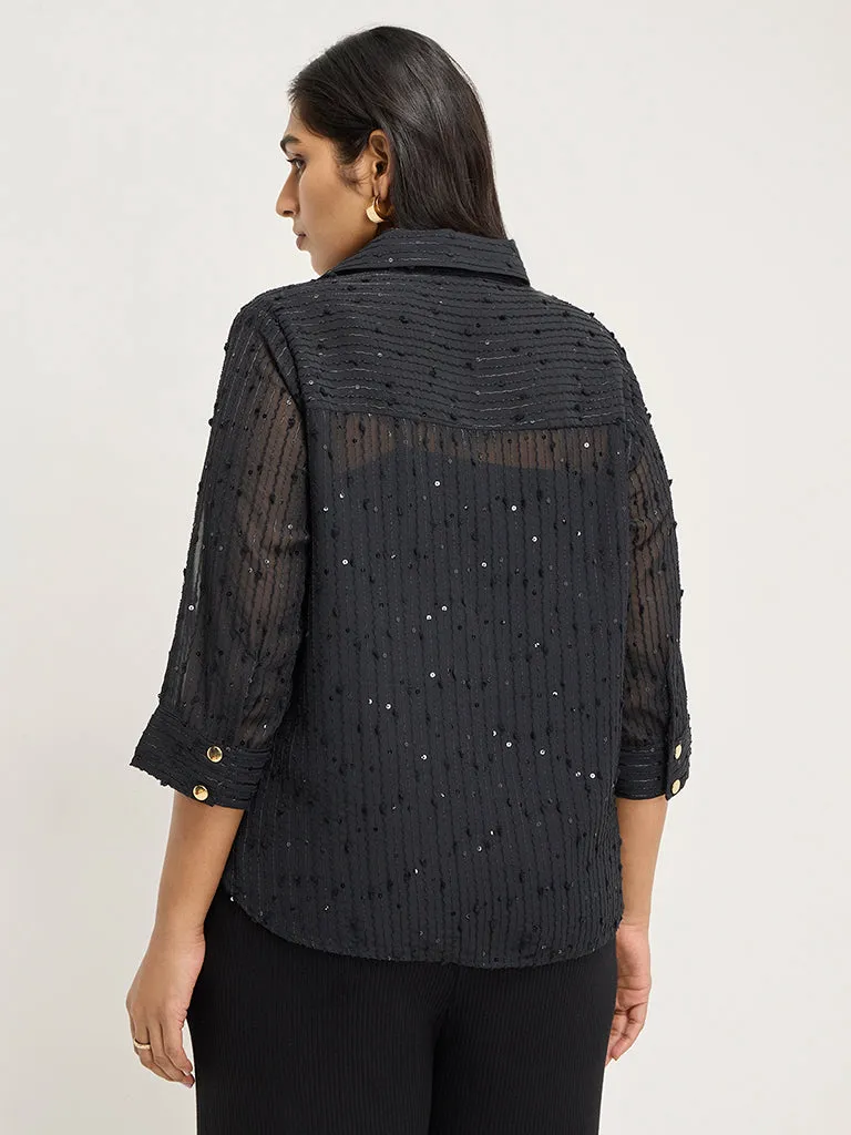 Gia Black Embroidered Shirt with Camisole