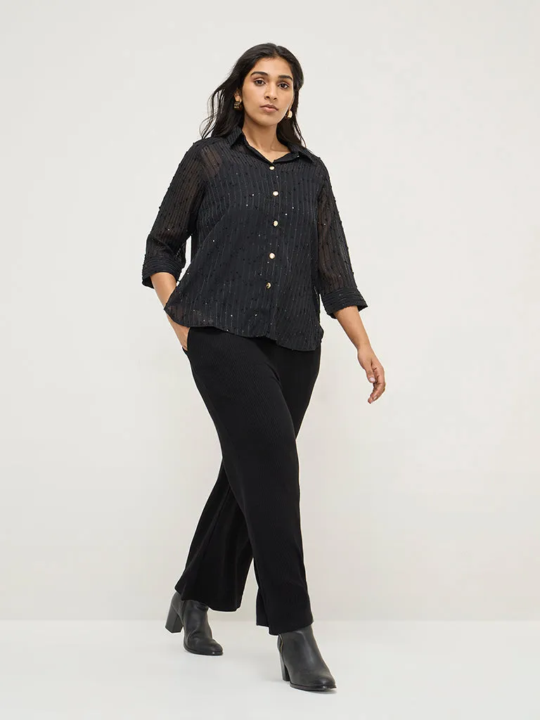 Gia Black Embroidered Shirt with Camisole