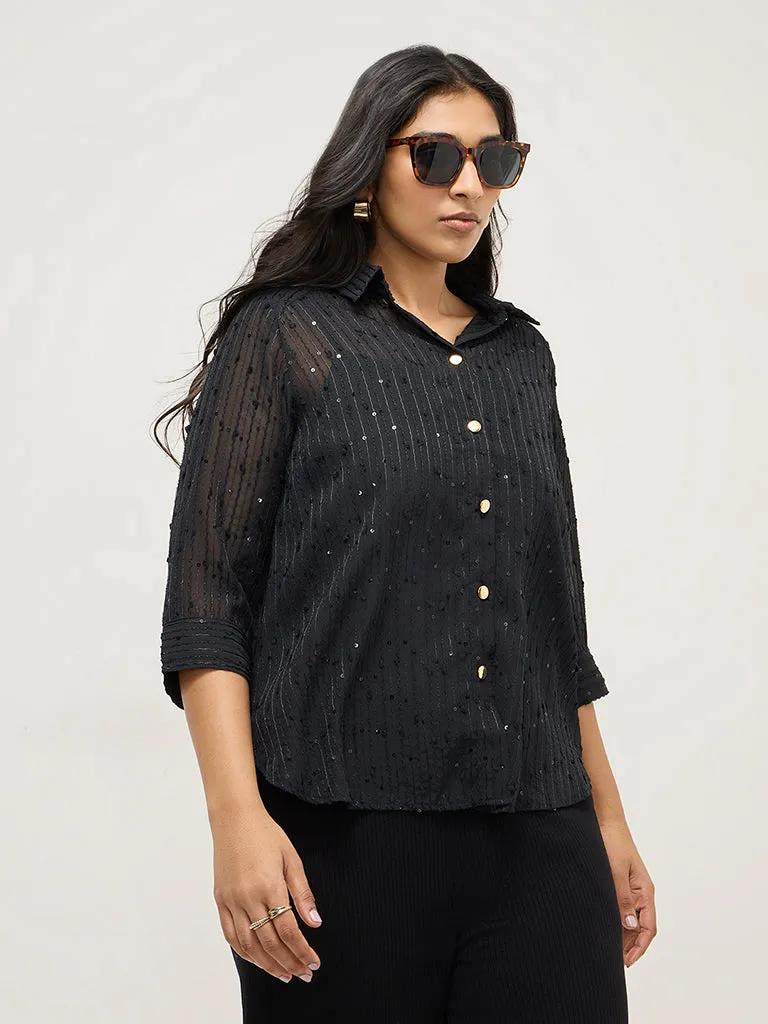 Gia Black Embroidered Shirt with Camisole