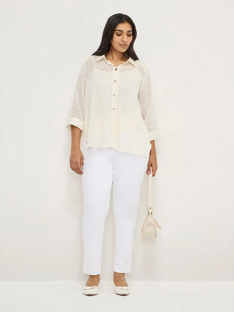 Gia Cream Embroidered Shirt with Camisole