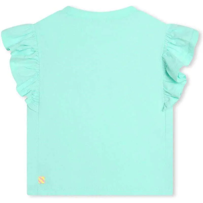 Girls Aqua Blue Ruffle Short Sleeve T-Shirt