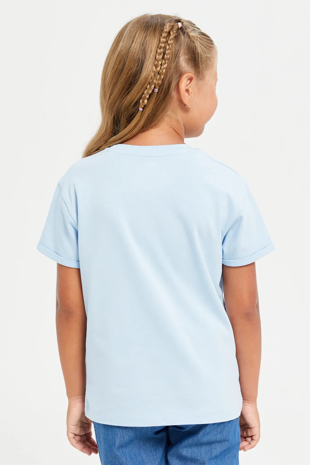 Girls Blue Embroidered T-Shirt