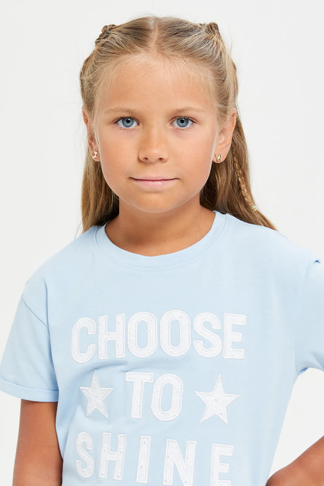 Girls Blue Embroidered T-Shirt