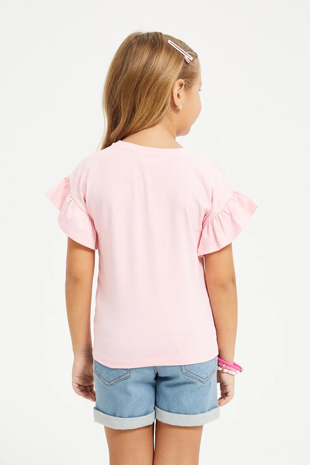 Girls Pink Crochet Flower T-Shirt