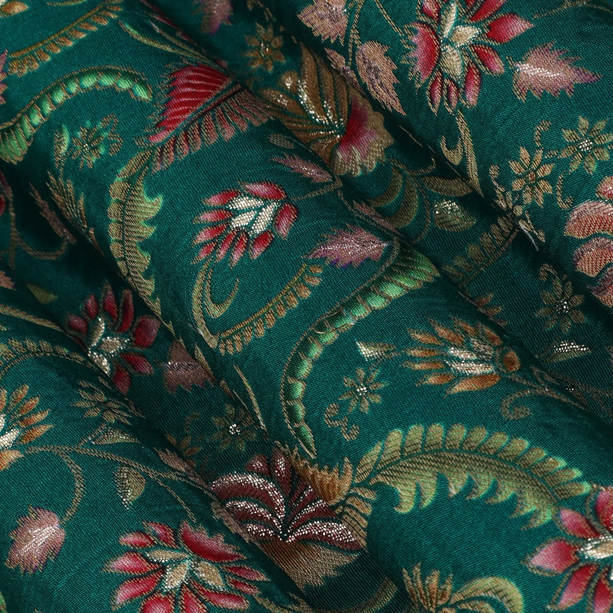 Green Color Dola Silk Jaquard Floral Print Fabric