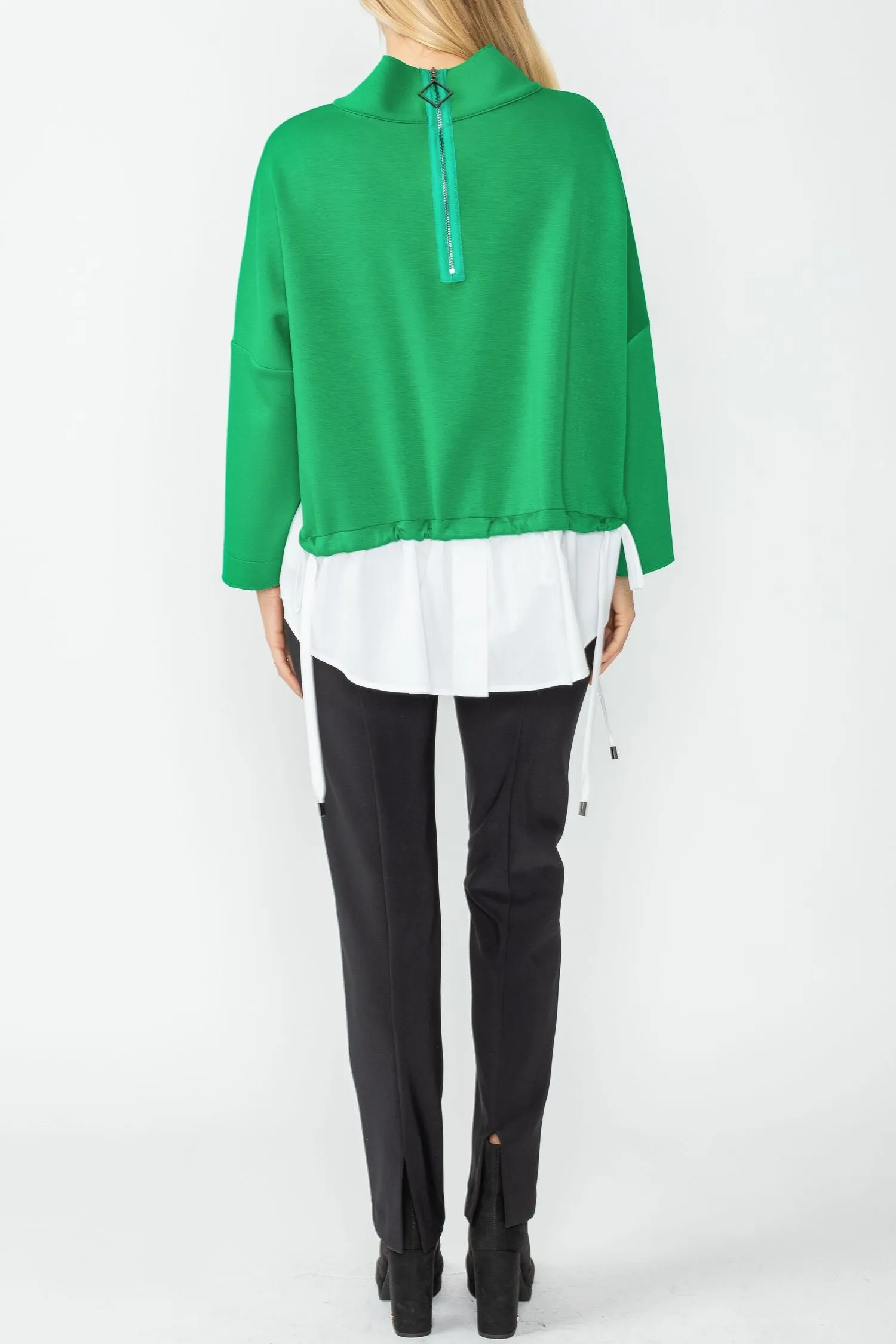 Green High Stand Collar & Shirts Tail Layer Top