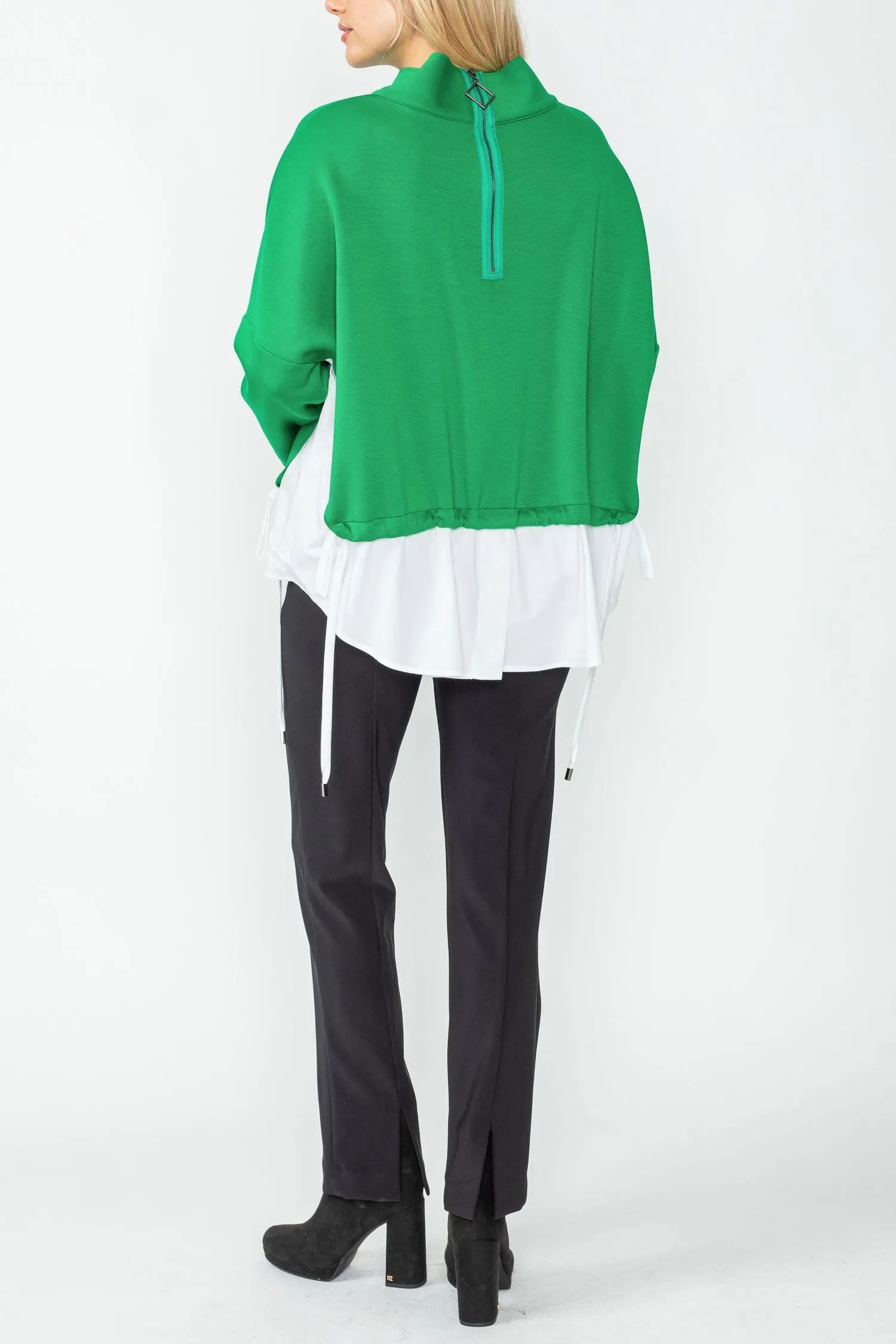 Green High Stand Collar & Shirts Tail Layer Top