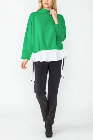 Green High Stand Collar & Shirts Tail Layer Top