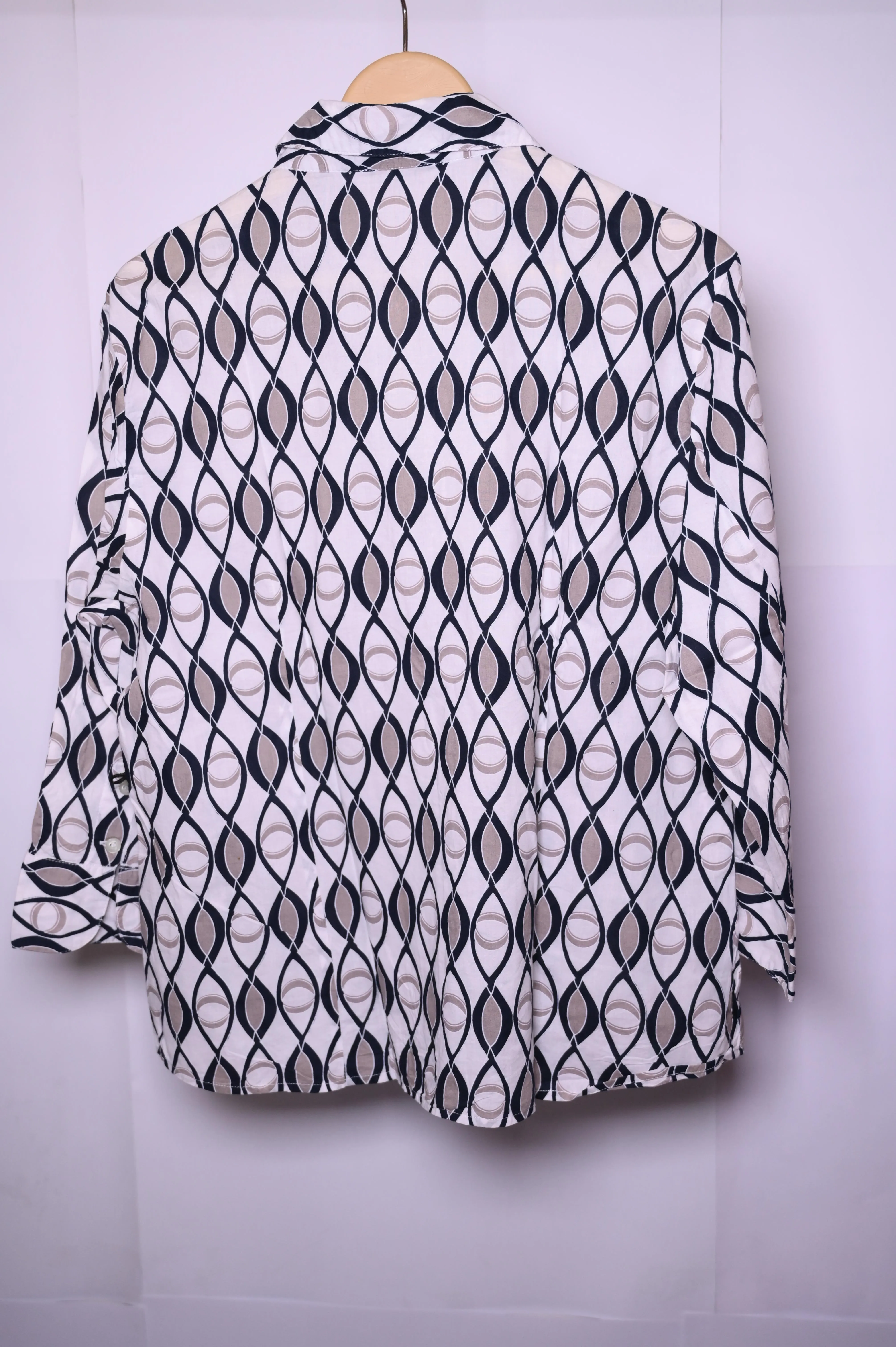 Haggar White with Black & Brown Design Blouse