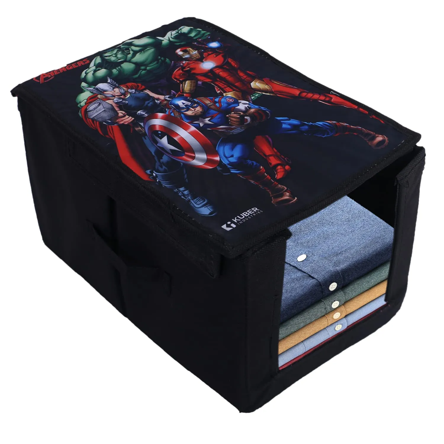 Heart Home Marvel Avengers Shirt Stacker|Foldable Shirt Stacker for Cloth|Non-Woven Wardrobe Organizer for Home With Lid (Black)