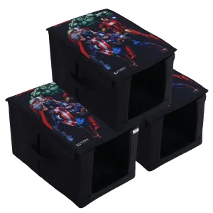 Heart Home Marvel Avengers Shirt Stacker|Foldable Shirt Stacker for Cloth|Non-Woven Wardrobe Organizer for Home With Lid|Pack of 3 (Black)