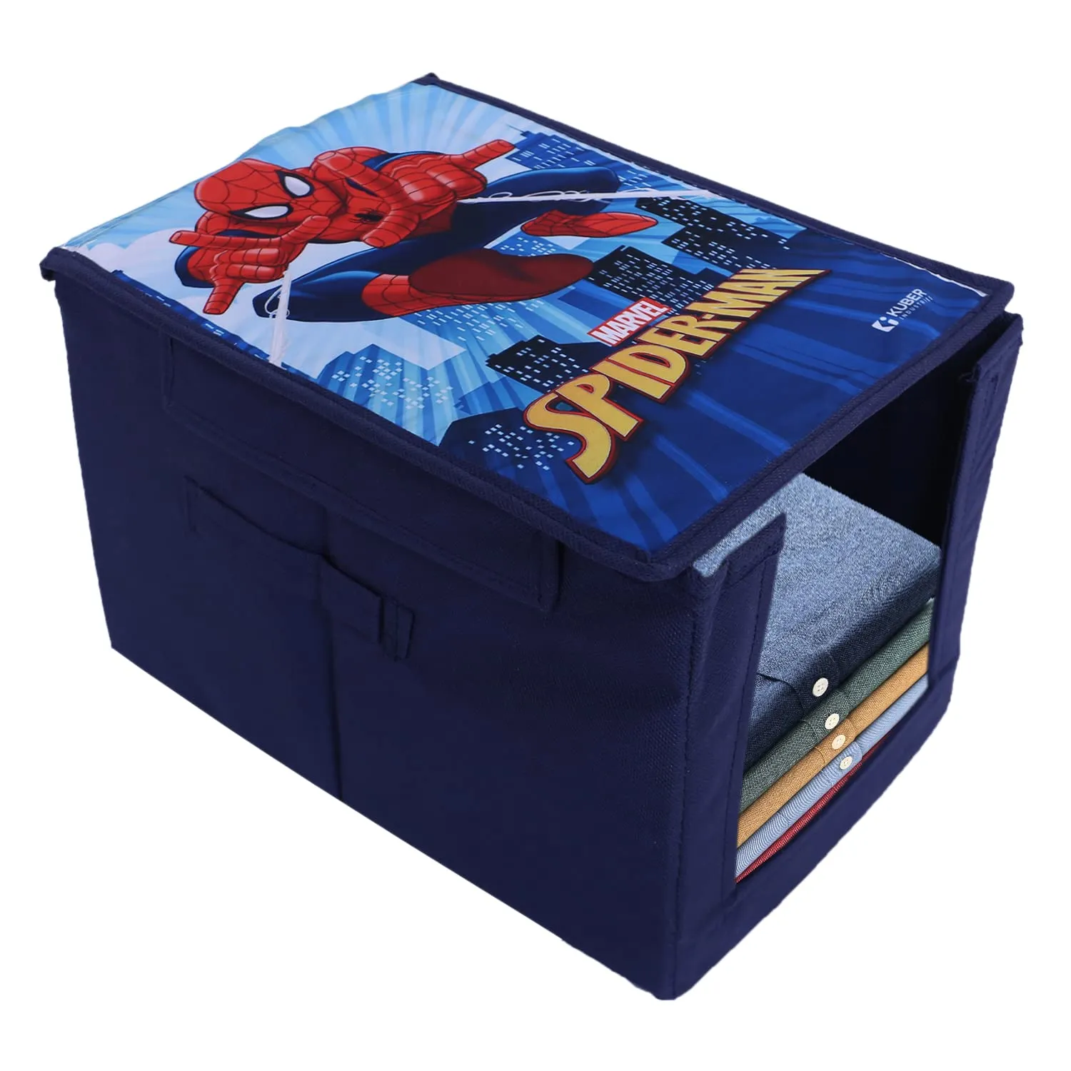 Heart Home Marvel Spider-Man Shirt Stacker|Foldable Shirt Stacker for Cloth|Non-Woven Wardrobe Organizer for Home With Lid|Pack of 2 (Blue)