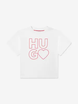 Hugo Girls Organic Cotton Logo Print T-Shirt in White