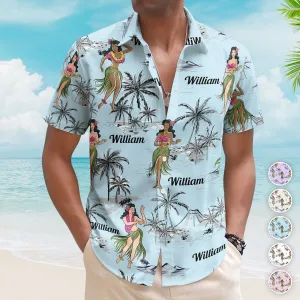 Hula Dance Vintage Style Beach Pattern Aloha Shirts - Custom Hawaiian Shirts