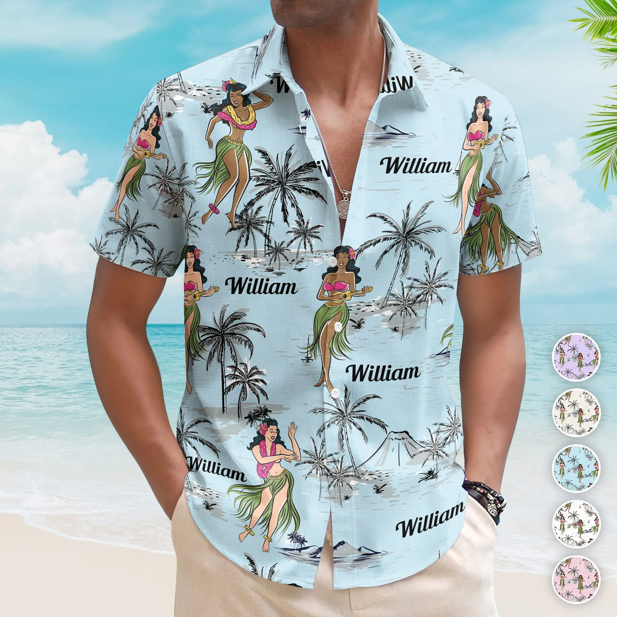 Hula Dance Vintage Style Beach Pattern Aloha Shirts - Custom Hawaiian Shirts