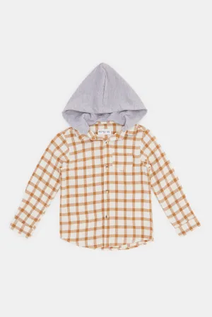 Infant Boys Brown Checked  Hoody Flannel Shirts