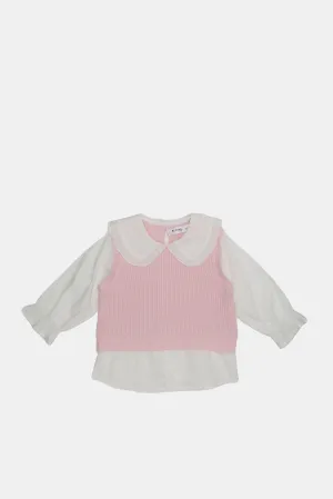 Infant Girls Pink And White Twofer With Vest