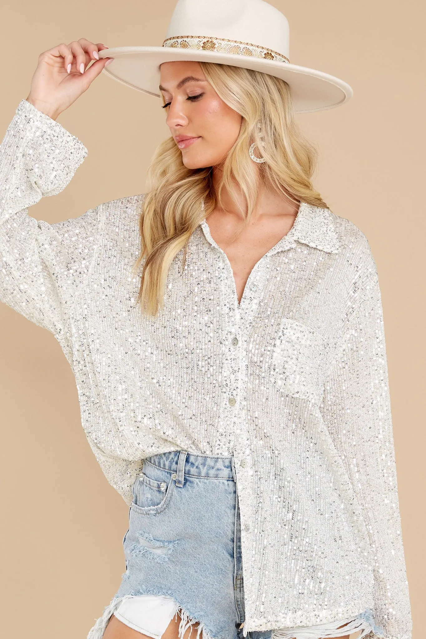 Irresistible Glamour Silver Sequin Top