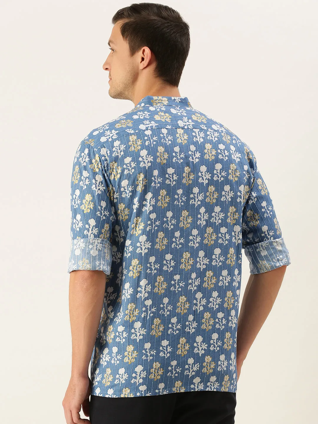 Jashvi Men's Aqua Blue Printed Embellished Shirt