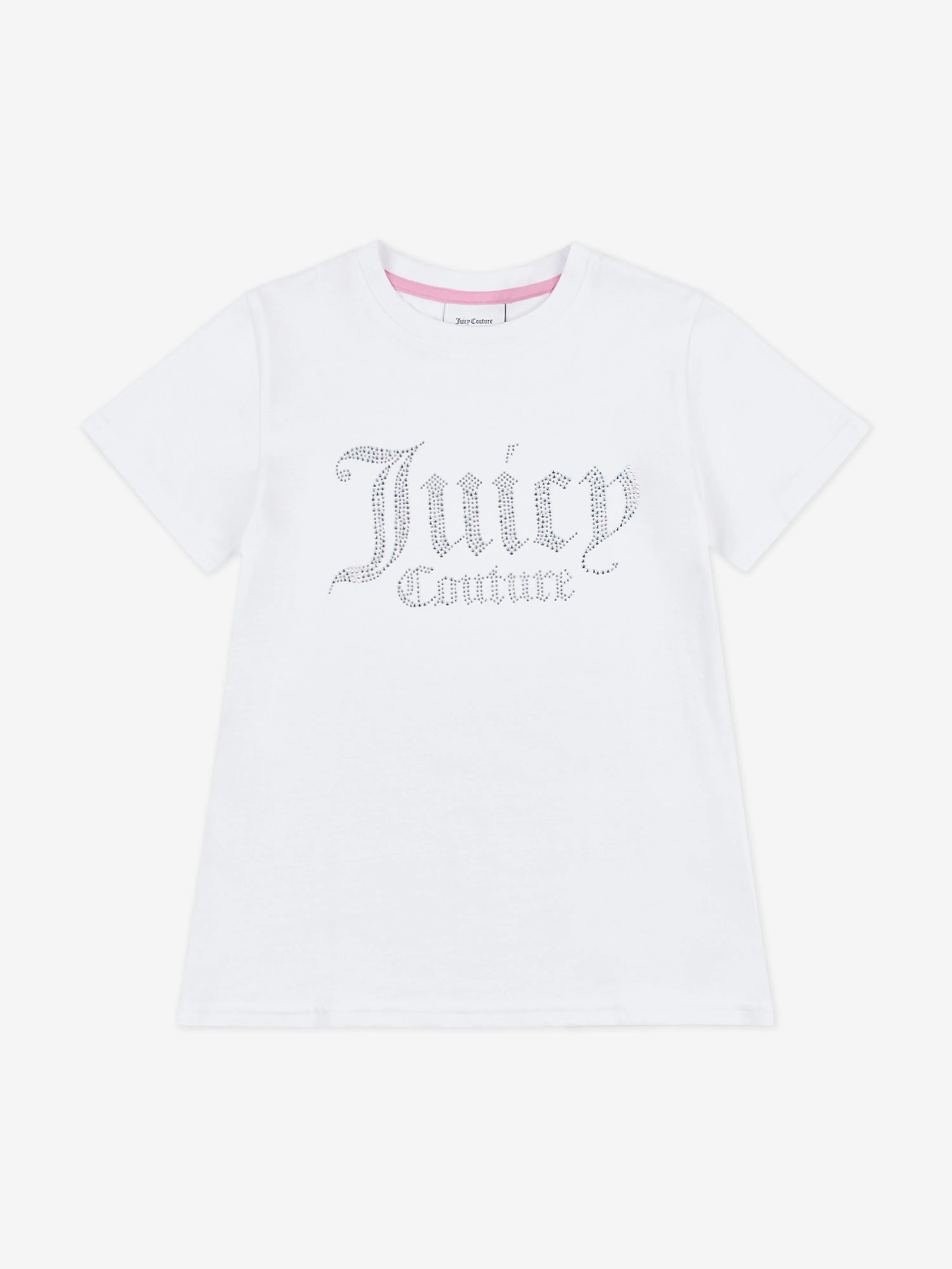 Juicy Couture Girls Diamante Logo Fitted T-Shirt in White