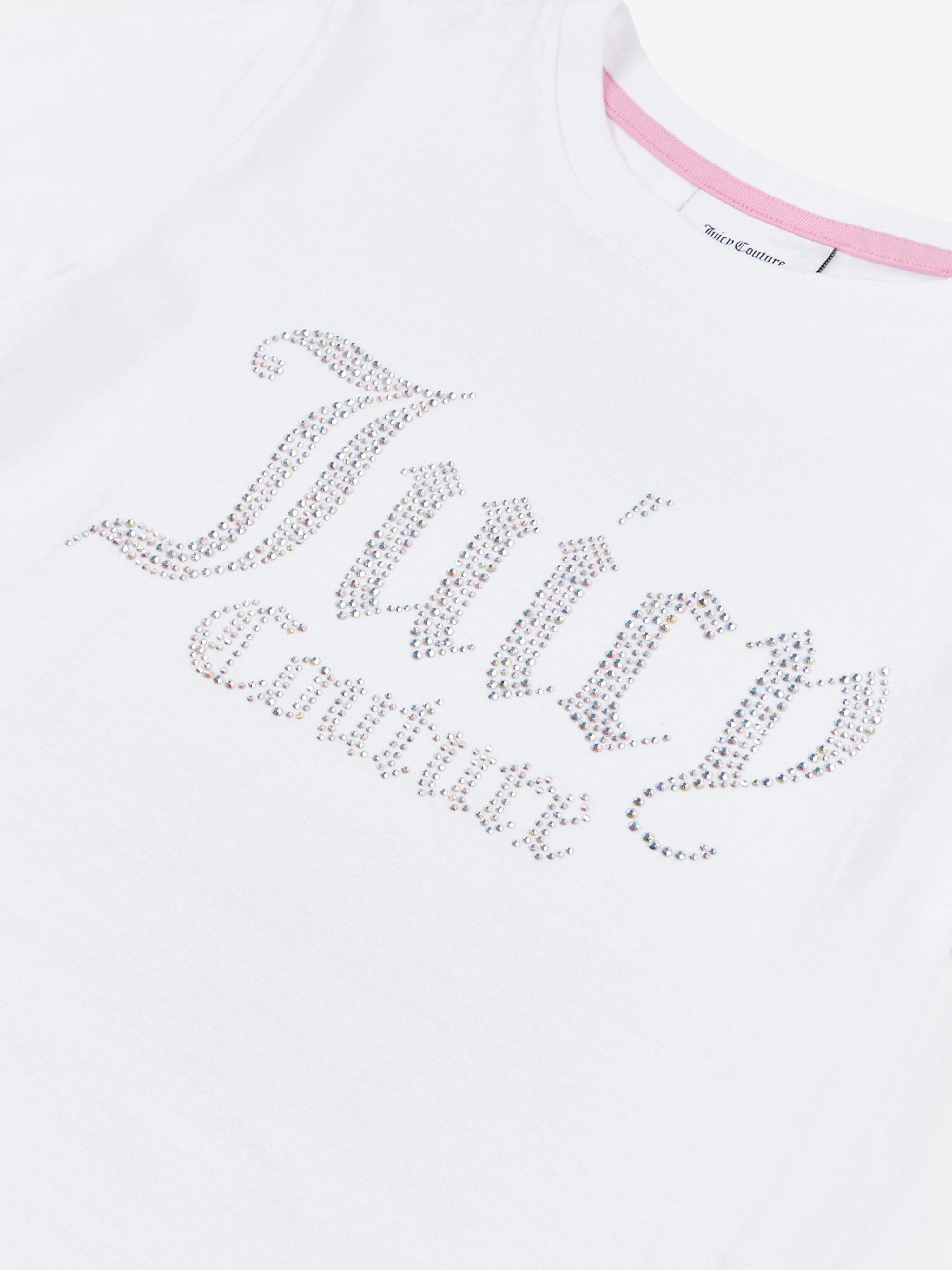 Juicy Couture Girls Diamante Logo Fitted T-Shirt in White