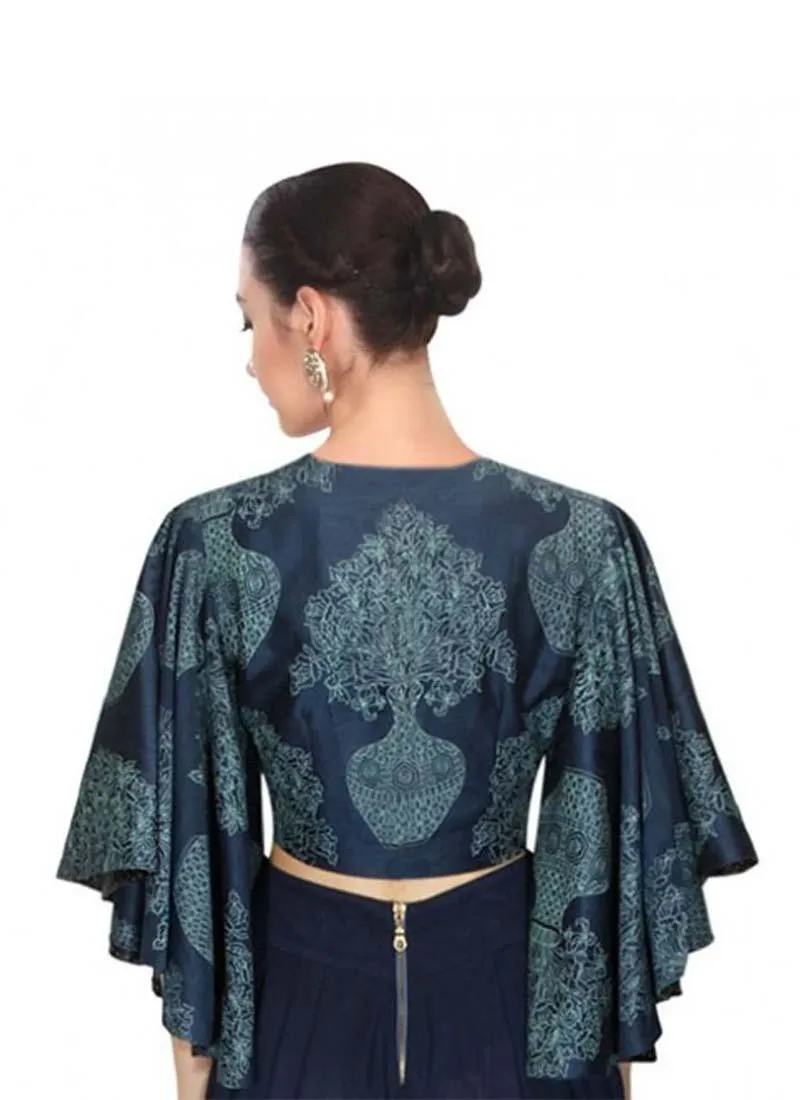 Kimono Sleeve Navy Blue Digital Printed Blouse