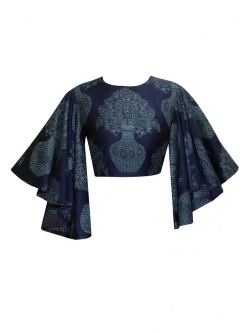 Kimono Sleeve Navy Blue Digital Printed Blouse