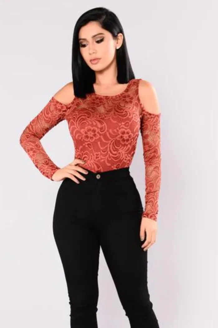 Lace cold shoulder long sleeve