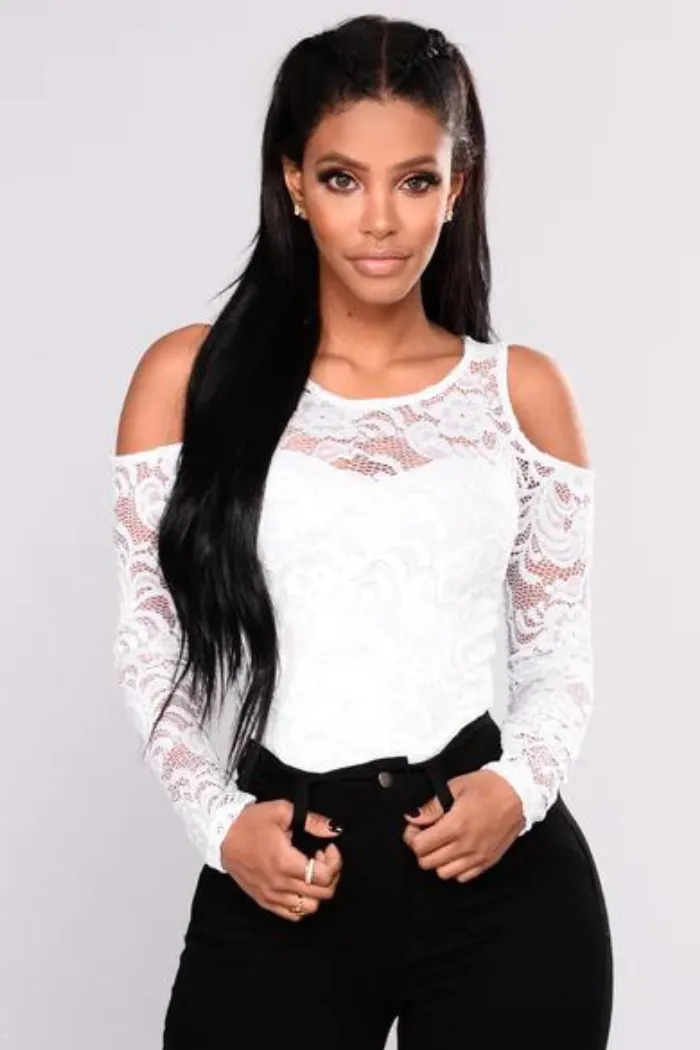 Lace cold shoulder long sleeve