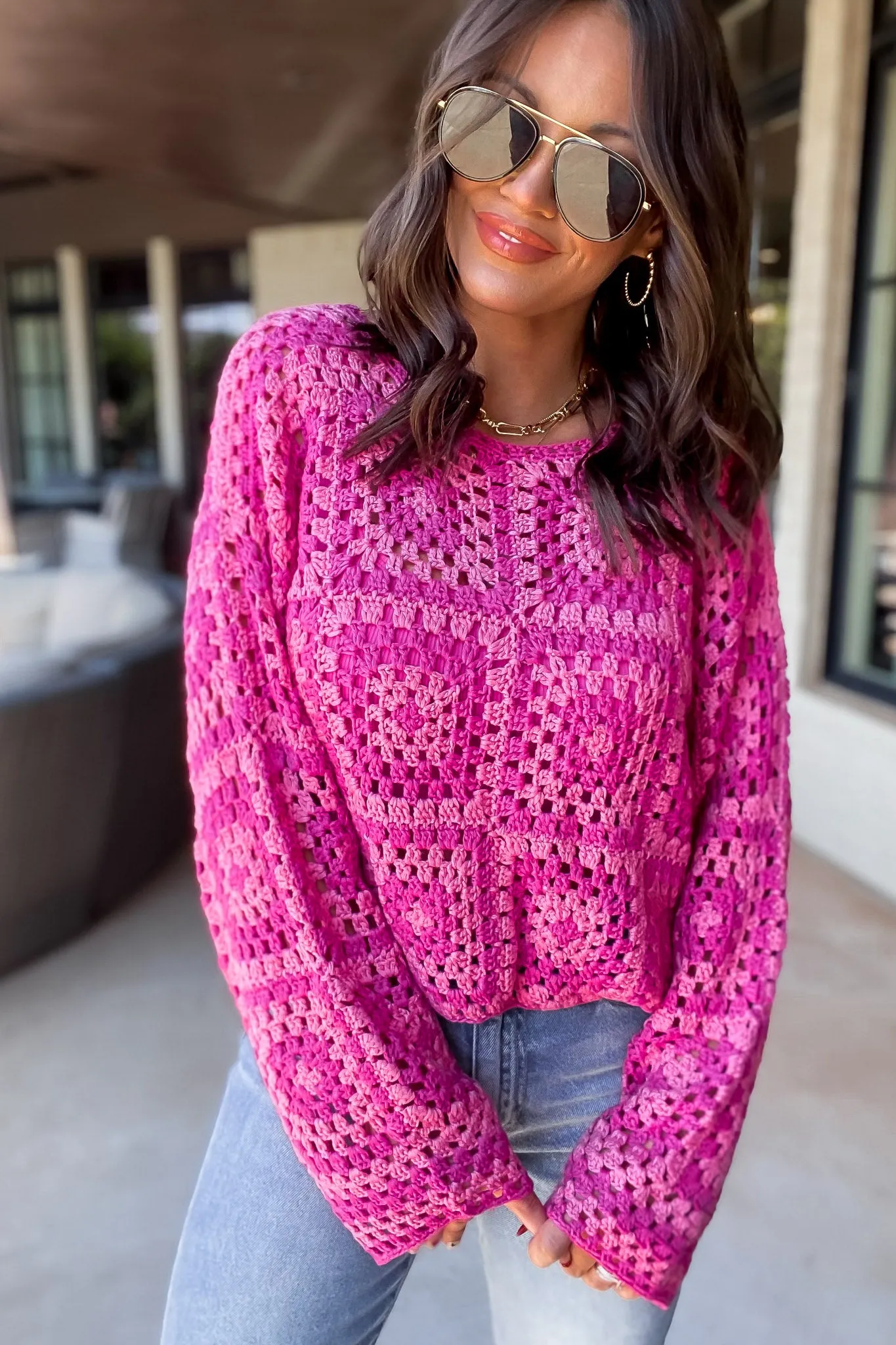 LONG SLEEVE CROCHET TOP