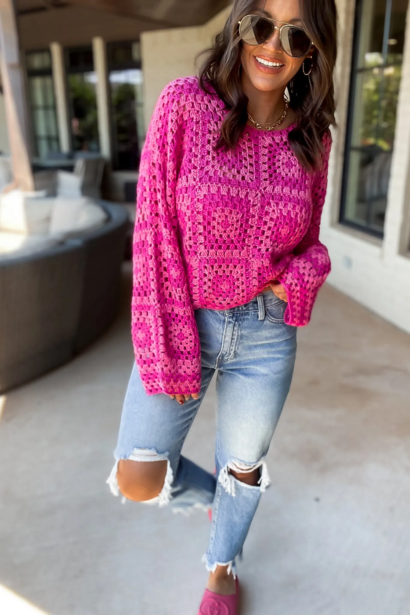 LONG SLEEVE CROCHET TOP