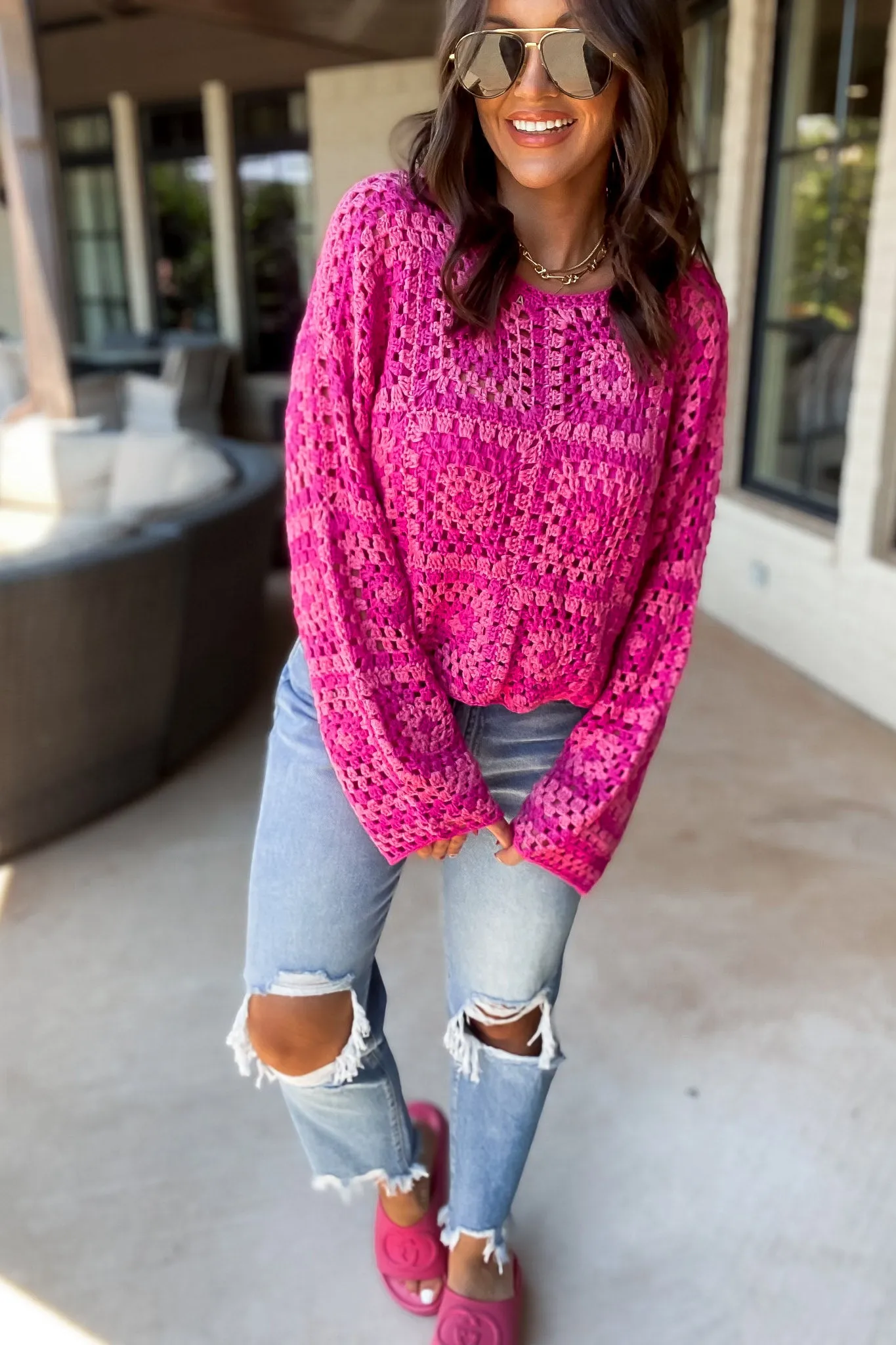 LONG SLEEVE CROCHET TOP