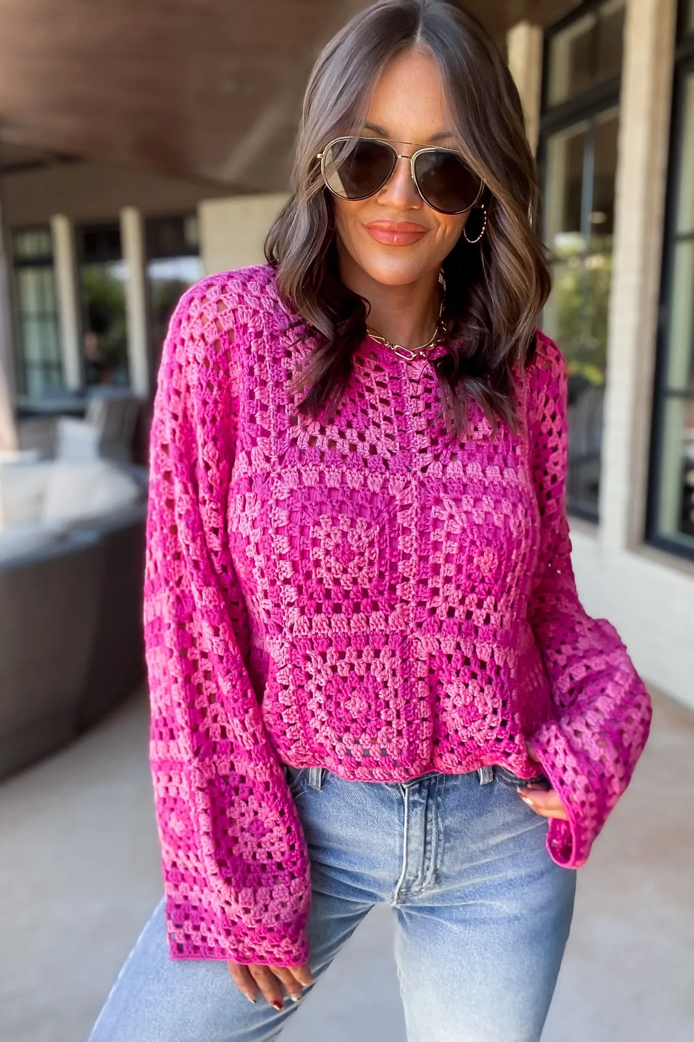 LONG SLEEVE CROCHET TOP