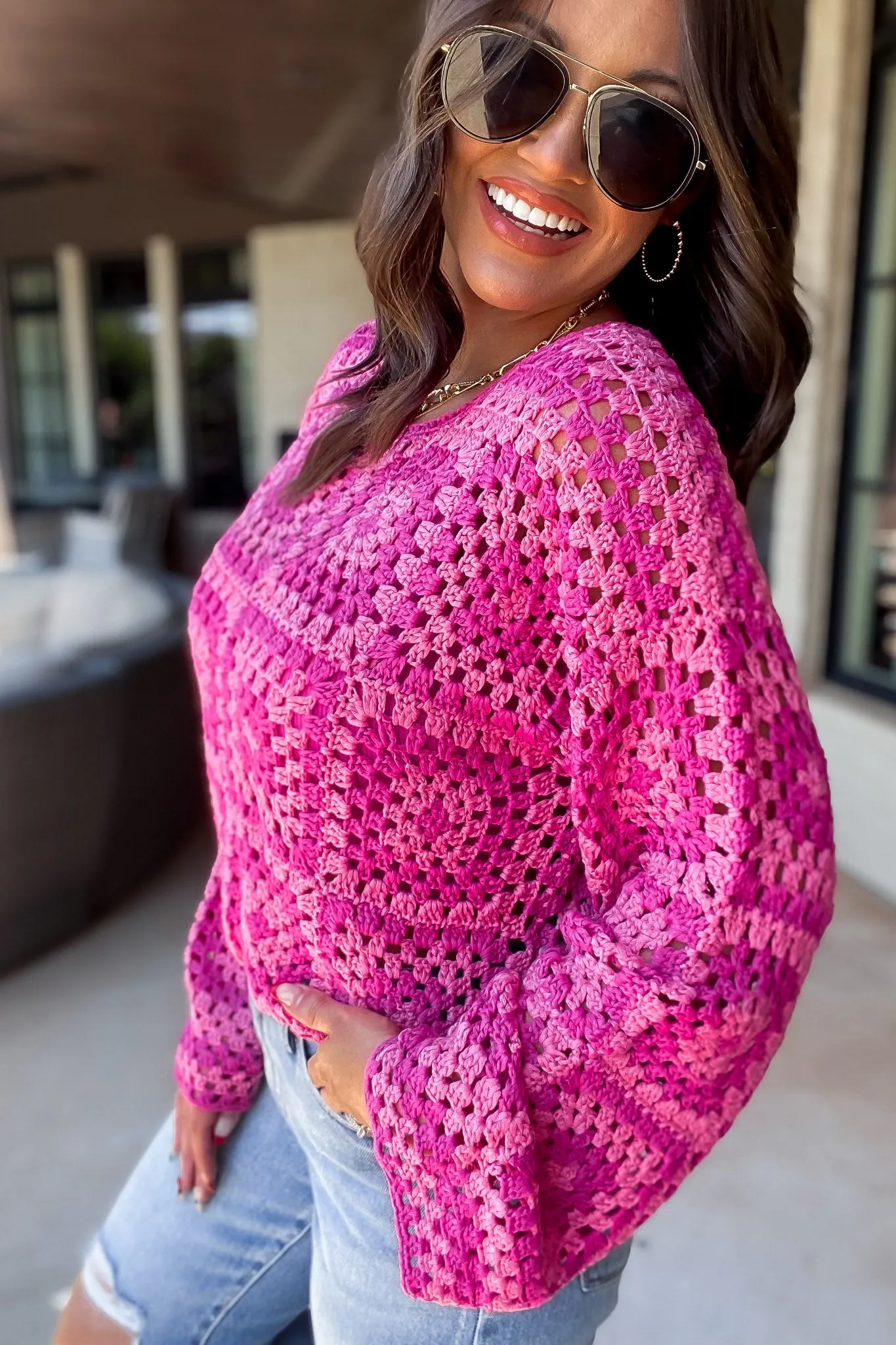 LONG SLEEVE CROCHET TOP