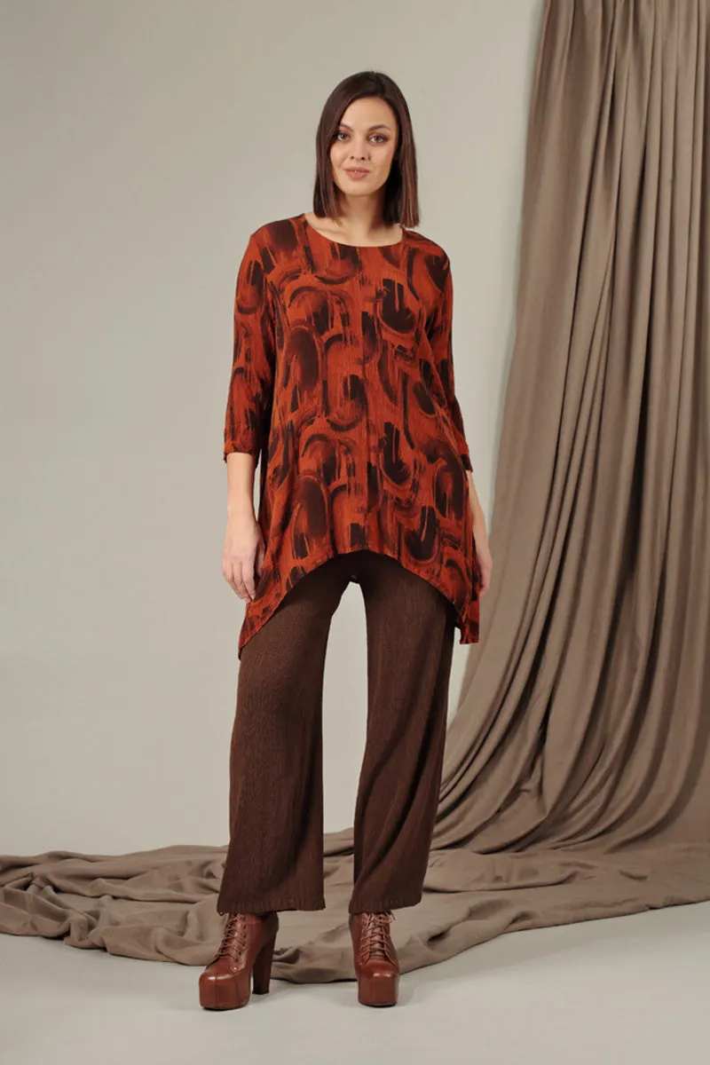 Longer Edge Burnt Orange Paintwave Silk Viscose Tunic