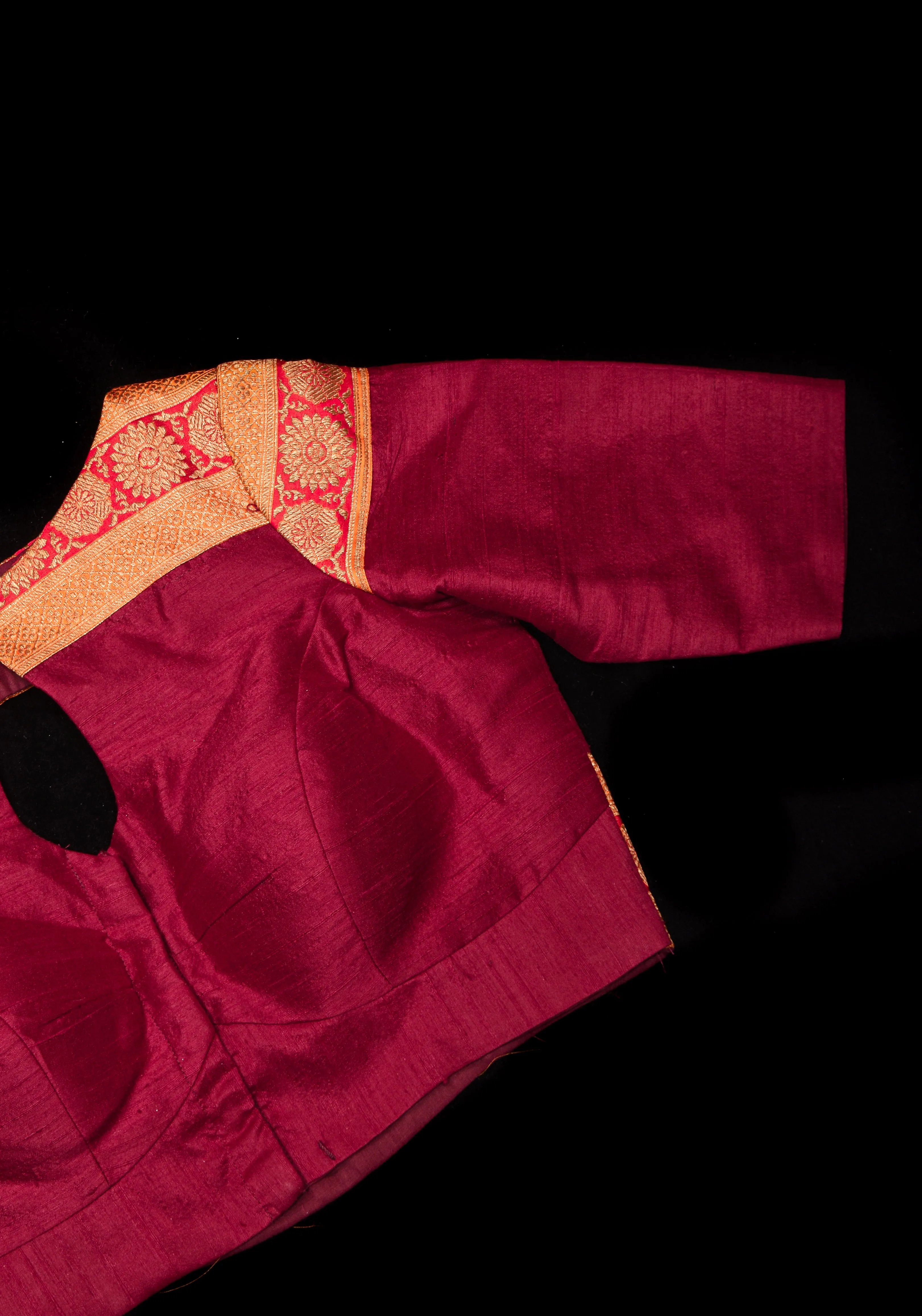 Maroon Pure Raw Silk Blouse With Antique Tone Zari Panel