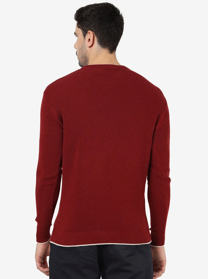 Maroon Solid Slim Fit Winter T-Shirt | JadeBlue